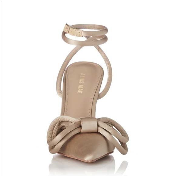 Alias Mae Bowie Champagne Satin Heels with Bow and Ankle strap - Picture 3 of 13